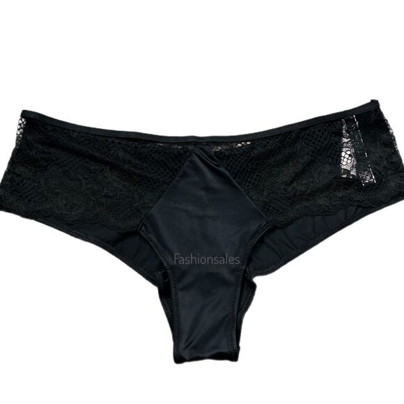 Victorias Secret Very Sexy Satiny fishnet lace Cheeky panty Black Small new - Picture 3 of 4